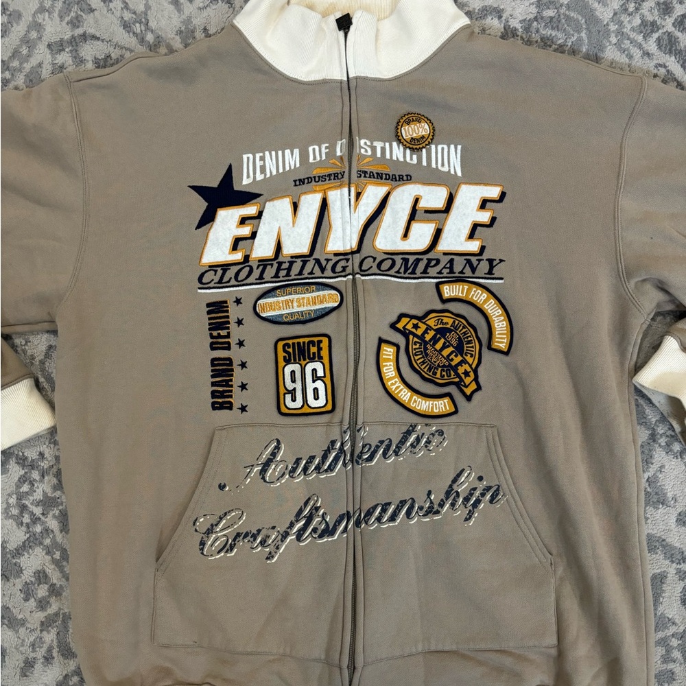 Enyce Beige and White Zip-Up Jacket